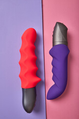 Two Vibrators for masturbation. Dildo for vaginal and clitoral stimulation. Image for sex shop. Sex...