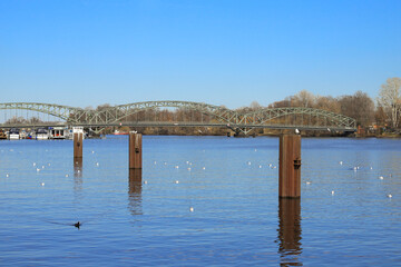 View to the Eiswerder bridge over the havel river in Berlin Spandau, Germany