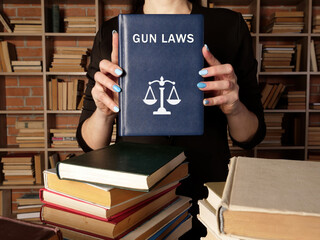  GUN LAWS book in the hands of a lawyer. Gun control is one of the most divisive issues in American politics.