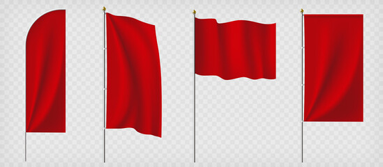 Set of red flags. Template isolated on a transparent background. - obrazy, fototapety, plakaty