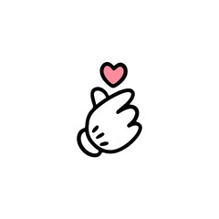 Finger heart. Mini heart icon. Finger love symbol. Happy Valentines Day. I love you hand gesture. Vector illustration in vintage cartoon style isolated on white background.