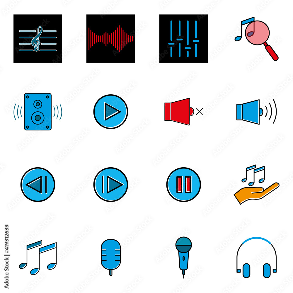 Poster music lineal color icon set. simple illustration. mobile concept app icon and web design. editable s