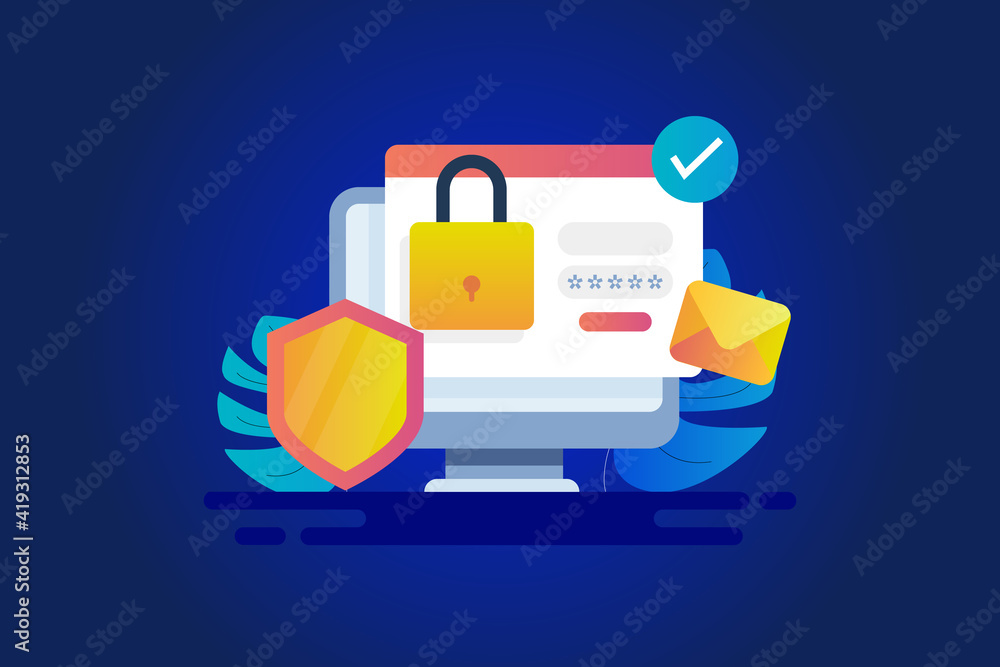 Poster data security access, secure password login, shield protecting website information, email security, 
