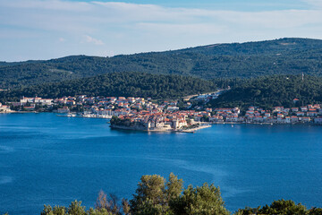 Fototapeta na wymiar Panorama of Korcula, old medieval town in Dalmatia region, Croatia