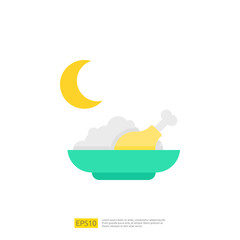 early breakfast or sahoor meal for Muslim and Ramadan theme concept. Vector illustration