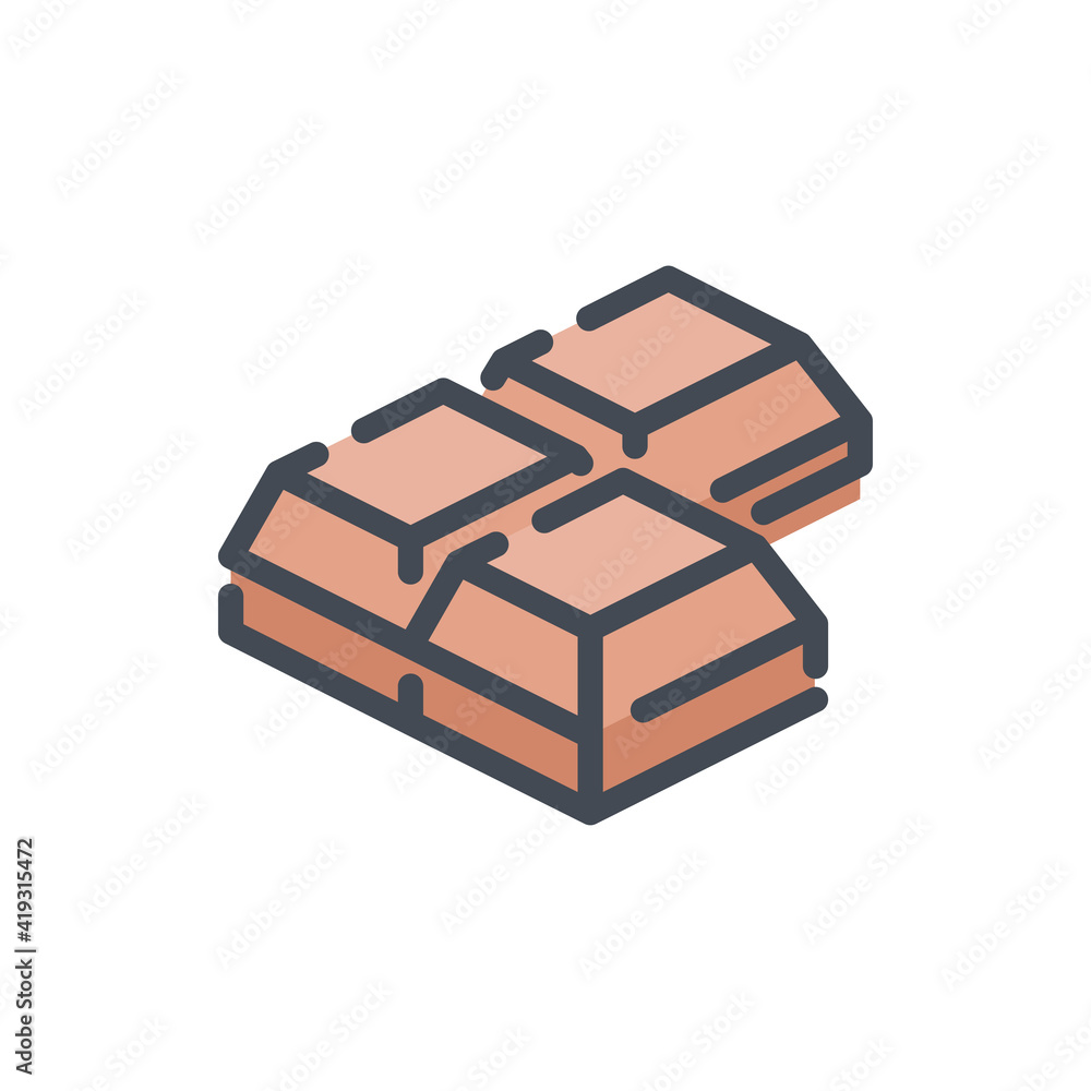 Poster piece of chocolate color line icon. chocolate block vector outline colorful sign.