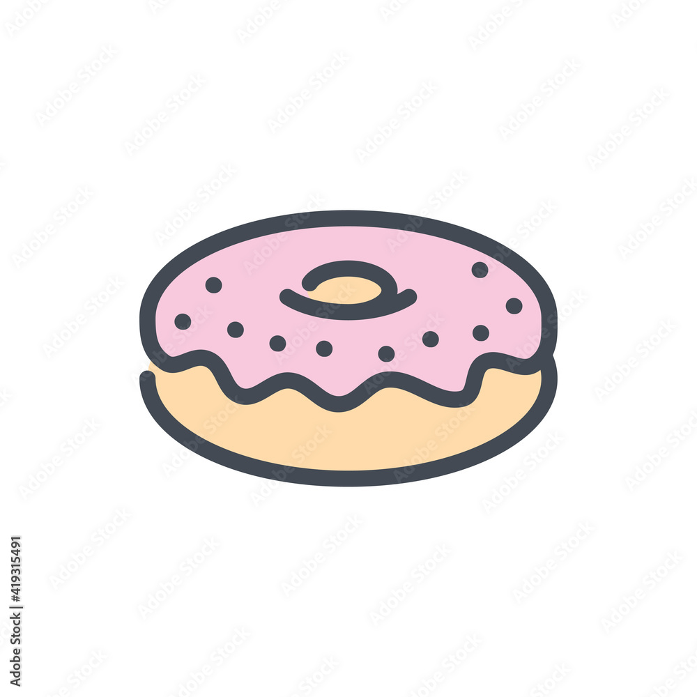 Poster doughnut with cream color line icon. donut vector outline colorful sign.