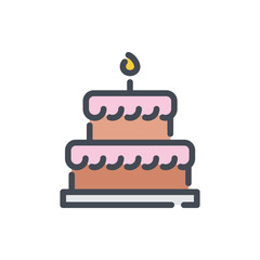 Birthday cake with candle color line icon. Wedding party cake vector outline colorful sign.
