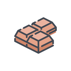 Piece of chocolate color line icon. Chocolate block vector outline colorful sign.