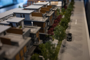 Model Condominium Town House Building Miniature Car On The Street 