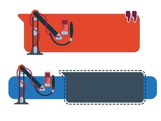 Studio desktop microphone with broadcast text over the air for podcasts, online communication and web conferencing. Vector illustration in a flat style.