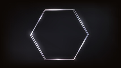 Neon double hexagon frame with shining effects