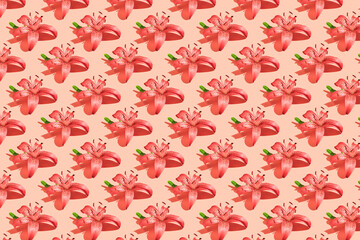 Seamless pattern pink flower garden lily