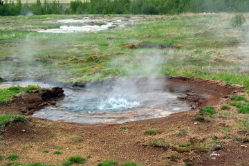 Fototapeta na wymiar Beautiful Little geyser in Iceland at summer day