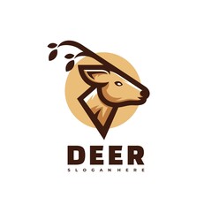 Vector Logo Illustration Deer Simple Mascot Style.