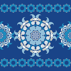 Mandala. Paisley ornament. Seamless background. Design with manual hatching. Ikat. Vector illustration for web design or print.