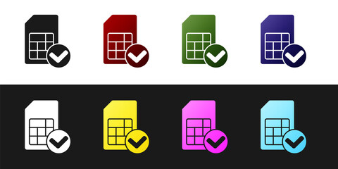 Set Sim card icon isolated on black and white background. Mobile cellular phone sim card chip. Mobile telecommunications technology symbol. Vector.