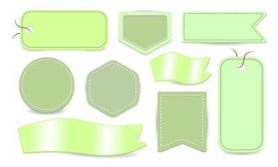 Eco green set ladels ang stickers, isolated on white background. Vector illustration