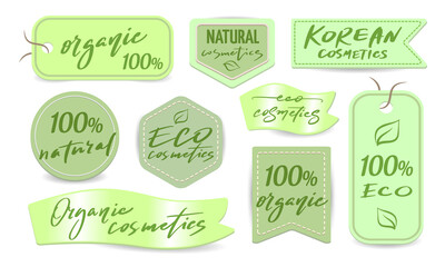 Green label for eco, organic product. Natural tag for cloth. Cotton organic badge for guarantee quality.