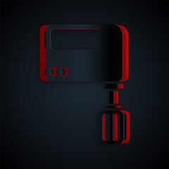 Paper cut Electric mixer icon isolated on black background. Kitchen blender. Paper art style. Vector.