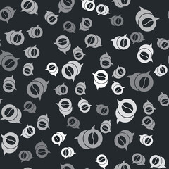 Fototapeta na wymiar Grey Coffee and conversation icon isolated seamless pattern on black background. Coffee talk. Speech bubbles chat. Vector.