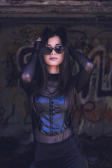 Fototapeta premium attractive brunette close up portrait gothic style clothes