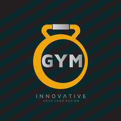 Personal and group fitness training with dumbbell icon. Virtual CrossFit and fitness vector official logo template.
