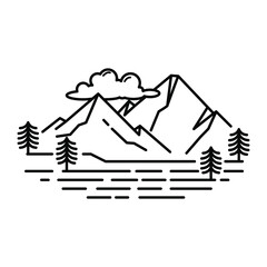 mountain logo and mono line concept. design illustration