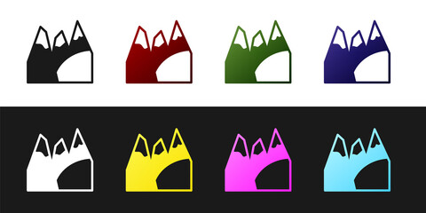 Set Mountains icon isolated on black and white background. Symbol of victory or success concept. Goal achievement. Vector.