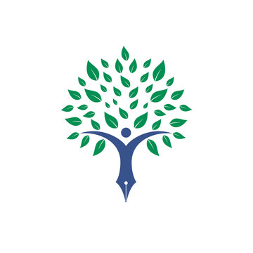 Education insurance and support logo concept. Pen and human tree icon logo.	