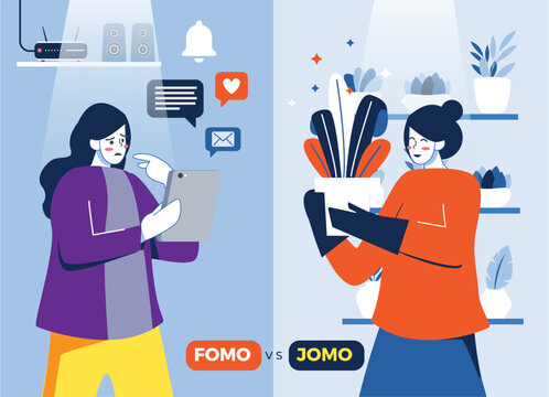 fomo vs jomo girls concept illustration 