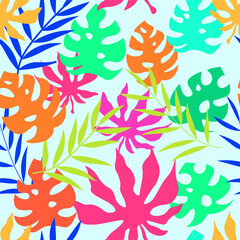 bright seamless vector pattern with flamingo tropics for backgrounds