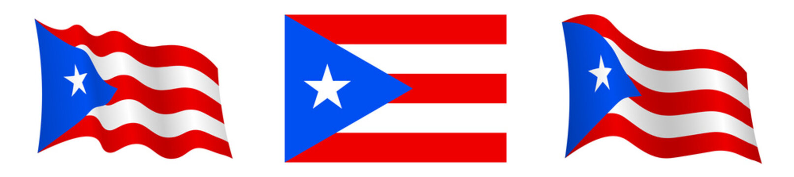 flag of Puerto Rico in static position and in motion, fluttering in wind in exact colors and sizes, on white background