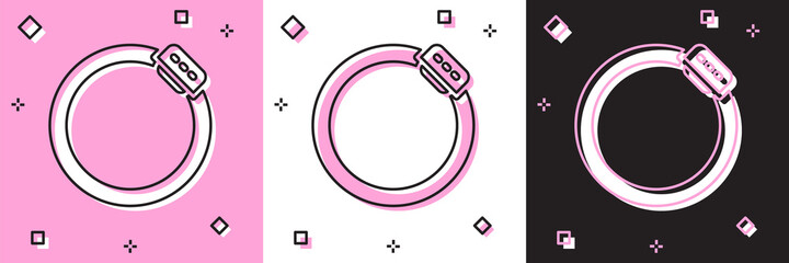 Set Bicycle brake disc icon isolated on pink and white, black background. Vector.