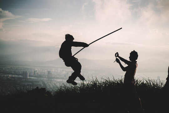 Silhouette of a samurai fighter 