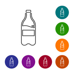Black line Sport bottle with water icon isolated on white background. Set icons in color circle buttons. Vector.