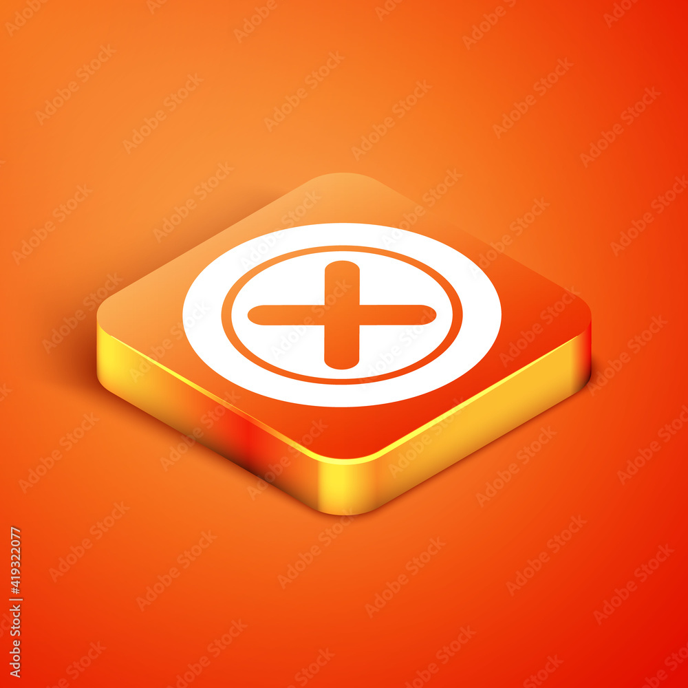 Poster isometric x mark, cross in circle icon isolated on orange background. check cross mark icon. vector.