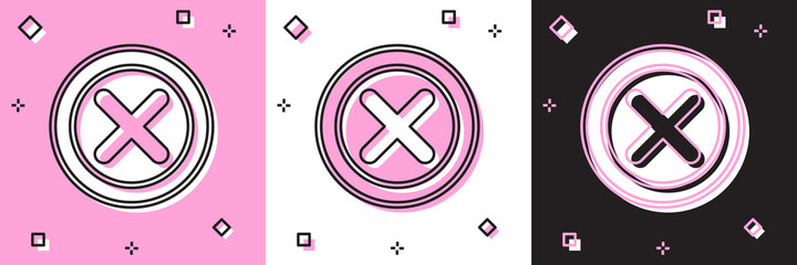 Fototapeta premium Set X Mark, Cross in circle icon isolated on pink and white, black background. Check cross mark icon. Vector.