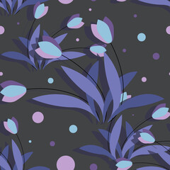 Tulip background. Spring. Vector floral template. Design for textiles. Seamless pattern. Flat minimalistic style. Vector illustration. Vector illustration