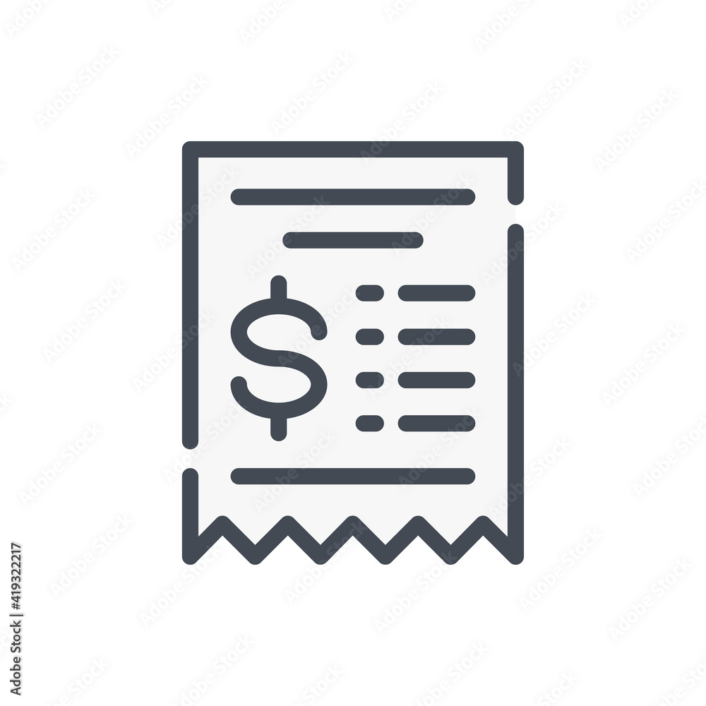 Poster receipt, bill and invoice color line icon. finance document with dollar vector outline colorful sign