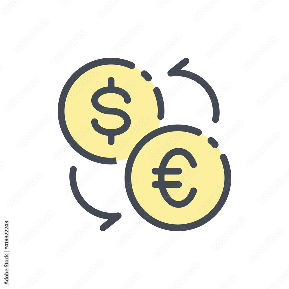 Poster exchange color line icon. dollar with euro with change arrows vector outline colorful sign.