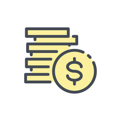 Stack of coins color line icon. Pile of coins with dollar vector outline colorful sign.