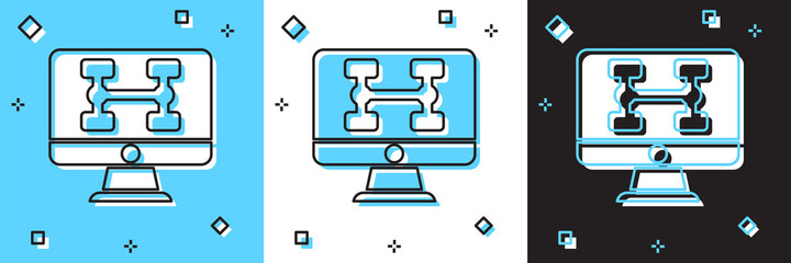 Set Hardware diagnostics condition of car icon isolated on blue and white, black background. Car service and repair parts. Vector.