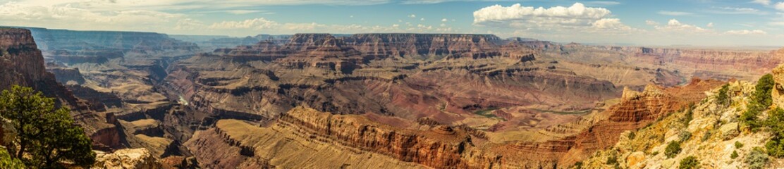 Panorama view of nature, clouds canyons and hills of south rim Grand Canyon national park in Colorado, America