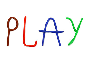 word Play, made of colored plasticine. Isolated on white