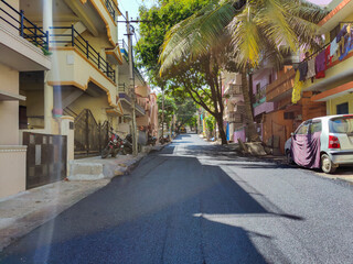 Stock photo of a newly constructed damber road or asphalt in sunny day at Bangalore city karnataka India.
