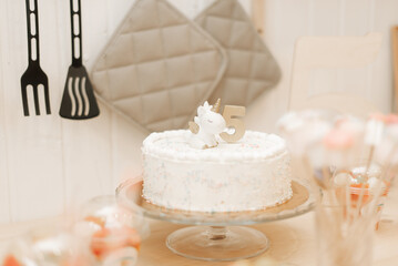 Fototapeta na wymiar white cake in the kitchen DIY cake preparation