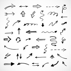 Vector set of hand-drawn arrows, elements for presentation