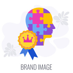 Brand image infographics icon. Crown on puzzle human head.