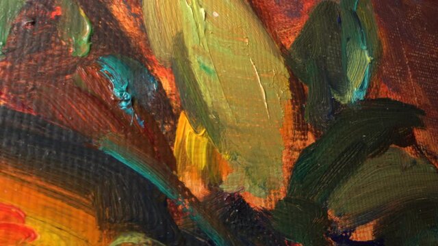 Close-up oil paint brushstroke texture. Still life, oil on canvas. Fragment of painting close up. Abstract art painting background